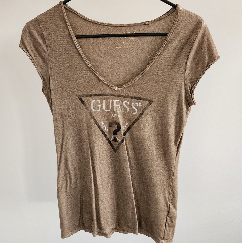 Guess T-shirt, Olive Brown - Size Small